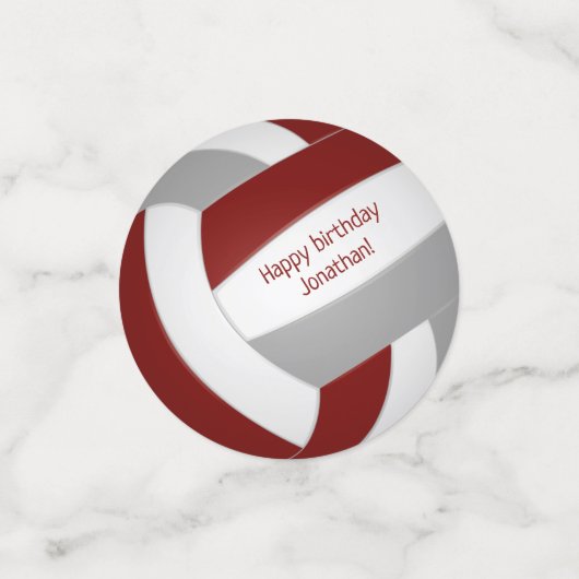 Maroon grijs team vertolkt volleybal verjaardag confetti (Kleine voorkant)