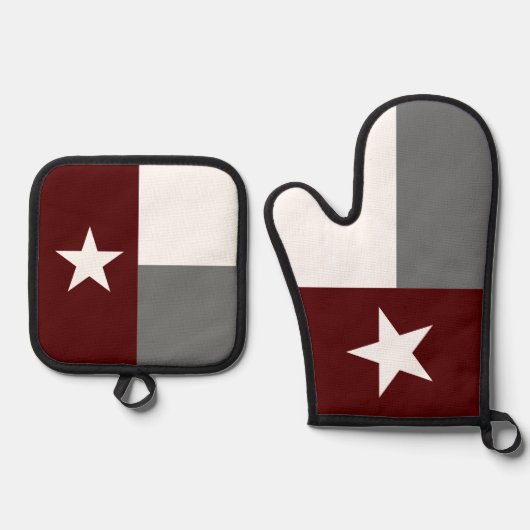 Maroon & Grijs Texas State Flag Ovenwant & Pannenlap Set (Voorkant)