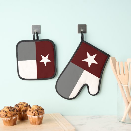 Maroon & Grijs Texas State Flag Ovenwant & Pannenlap Set (Insitu(Ophanging))