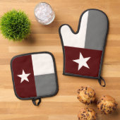Maroon & Grijs Texas State Flag Ovenwant & Pannenlap Set (Top down)