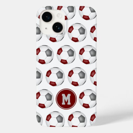 Maroon grijs voetballen patroon monogram Case-Mate iPhone case (Achterkant)