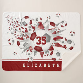 Maroon grijs voetballen sterren meisjes sportkamer sherpa deken