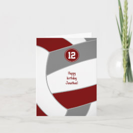 Maroon grijs volleybal verjaardag of gefeliciteerd kaart