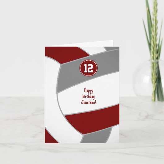Maroon grijs volleybal verjaardag of gefeliciteerd kaart (Voorkant)