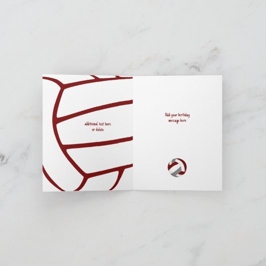 Maroon grijs volleybal verjaardag of gefeliciteerd kaart (Binnen)