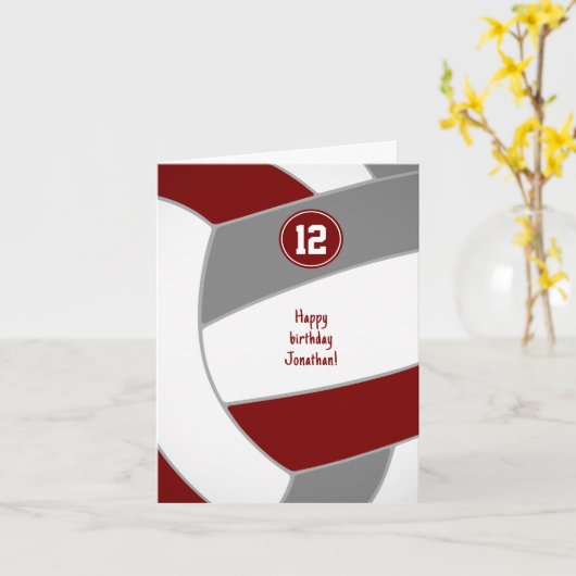 Maroon grijs volleybal verjaardag of gefeliciteerd kaart (Gele Bloem)