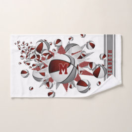 Maroon grijze basketballen sterren meisjes monogra handdoek