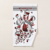 Maroon grijze basketballen sterren meisjes monogra handdoek (Handdoek)