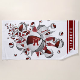 Maroon grijze basketballen sterren meisjes monogra strandlaken