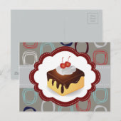 Maroon/grijze Cake met Cherries Briefkaart (Voorkant / Achterkant)
