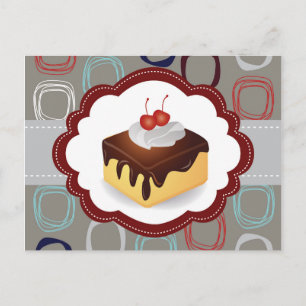 Maroon/grijze Cake met Cherries Briefkaart