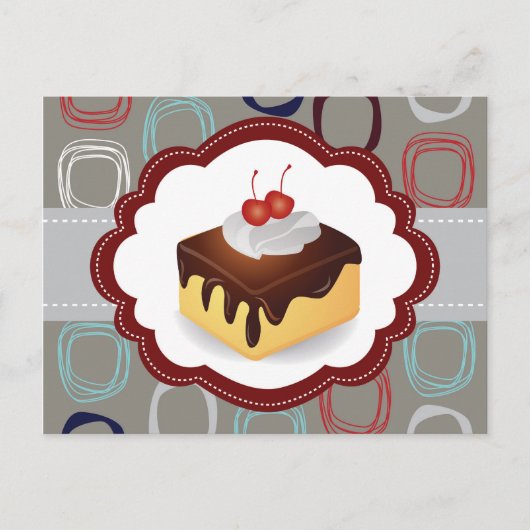 Maroon/grijze Cake met Cherries Briefkaart (Voorkant)