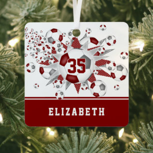 Maroon grijze voetballen sterren gepersonaliseerd metalen ornament