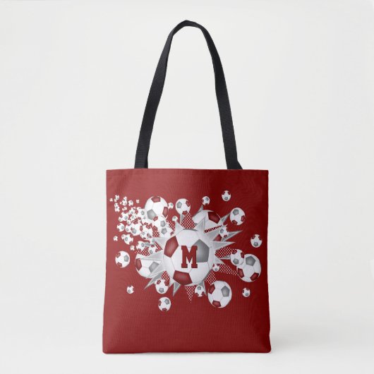 Maroon grijze voetballen sterren monogram tote bag (Voorkant)