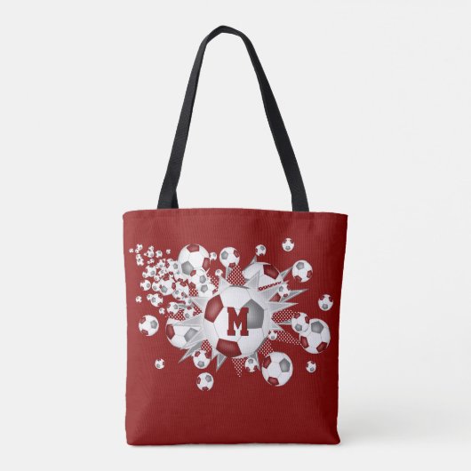 Maroon grijze voetballen sterren monogram tote bag (Achterkant)