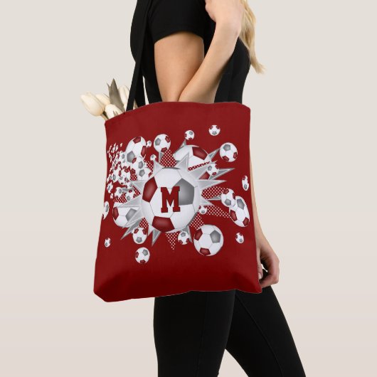 Maroon grijze voetballen sterren monogram tote bag