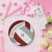 Maroon-grijze volleybalfeest papieren bordje (Feest)