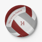 Maroon-grijze volleybalfeest papieren bordje (Voorkant)