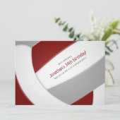 maroon grijze volleybaljongens verjaardagsfeestje kaart (Staand voorkant)