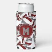 Maroon grijze volleyballen patroon een speler mono seltzer blikjeskoeler (Seltzer Voorkant)