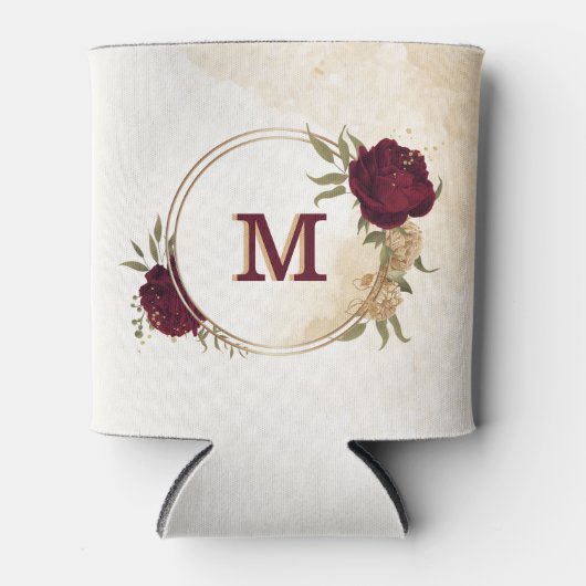 Maroon groen beige goud botanisch blikjeskoeler (Voorkant)