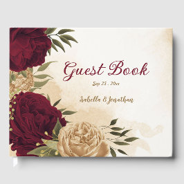 Maroon groen beige goud botanisch gastenboek