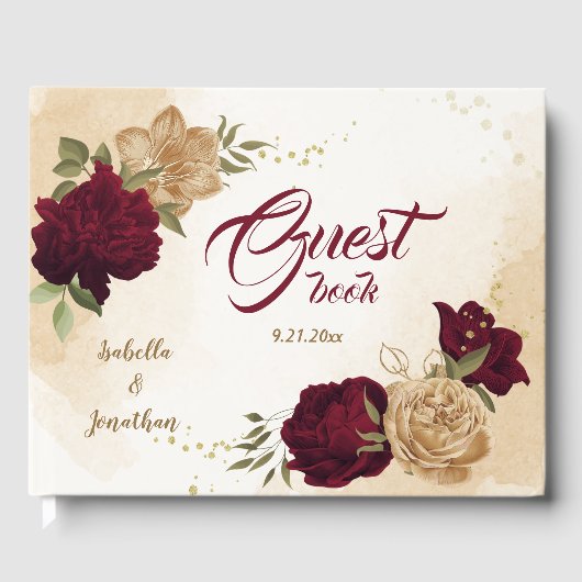 Maroon groen beige goud botanisch gastenboek (Voorkant)