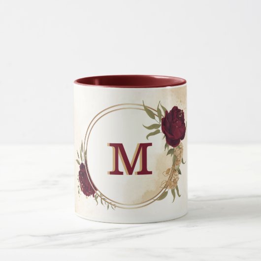 Maroon groen beige goud botanisch mok (Midden)