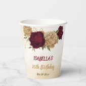 Maroon groen beige goud botanisch papieren bekers (Achterkant)