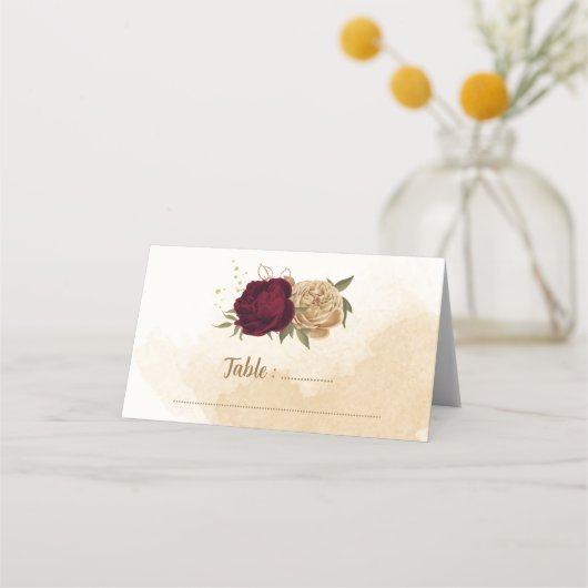 Maroon groen beige goud botanisch plaatskaartje (Voorkant)