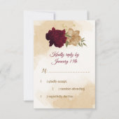 Maroon groen beige goud botanisch RSVP kaartje (Voorkant)
