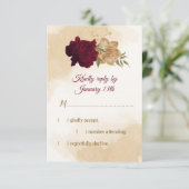 Maroon groen beige goud botanisch RSVP kaartje (Staand voorkant)