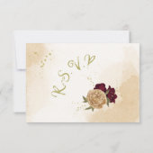 Maroon groen beige goud botanisch RSVP kaartje (Achterkant)