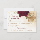 Maroon groen beige goud botanisch RSVP kaartje (Voorkant)