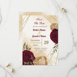 Maroon groen beige goud botanisch save the date