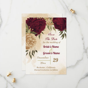 Maroon groen beige goud botanisch save the date