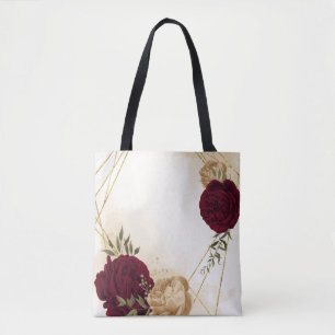 Maroon groen beige goud botanisch tote bag