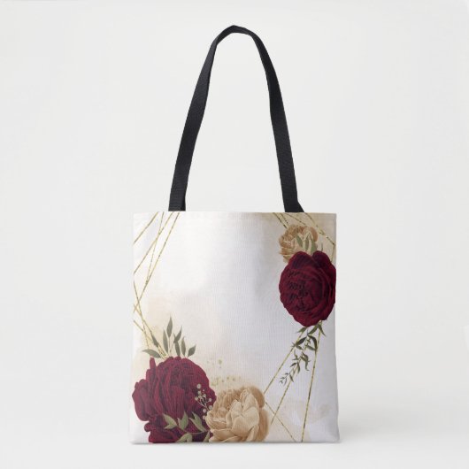 Maroon groen beige goud botanisch tote bag (Voorkant)