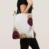 Maroon groen beige goud botanisch tote bag (Dichtbij)