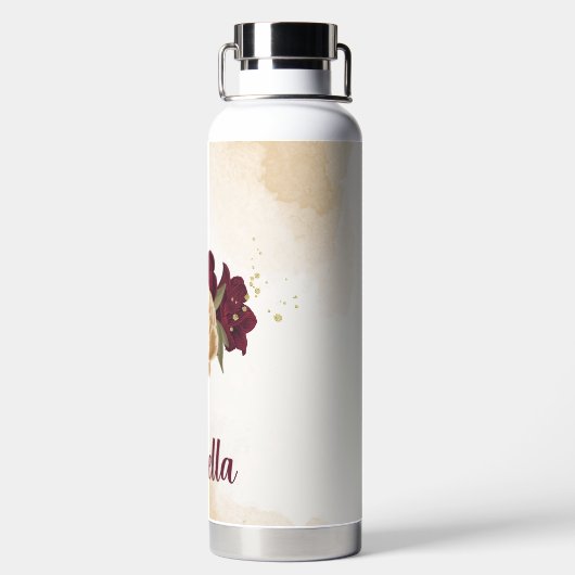 Maroon groen beige goud botanisch waterfles (Achterkant)