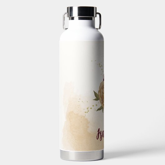 Maroon groen beige goud botanisch waterfles (Voorkant)