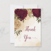 Maroon groen beige goud botanische bruiloft bedankkaart (Voorkant)