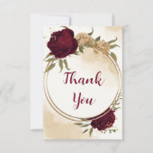 Maroon groen beige goud botanische bruiloft bedankkaart (Voorkant)