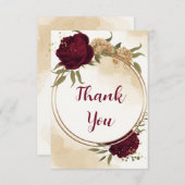 Maroon groen beige goud botanische bruiloft bedankkaart (Voorkant / Achterkant)
