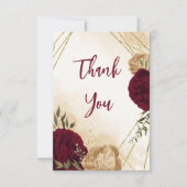 Maroon groen beige goud botanische bruiloft bedankkaart (Voorkant)