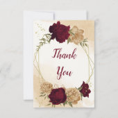 Maroon groen beige goud botanische bruiloft bedankkaart (Voorkant)