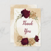 Maroon groen beige goud botanische bruiloft bedankkaart (Voorkant / Achterkant)