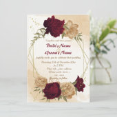 Maroon groen beige goud botanische bruiloft kaart (Staand voorkant)