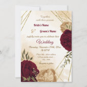 Maroon groen beige goud botanische bruiloft kaart (Voorkant)