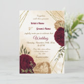 Maroon groen beige goud botanische bruiloft kaart (Staand voorkant)